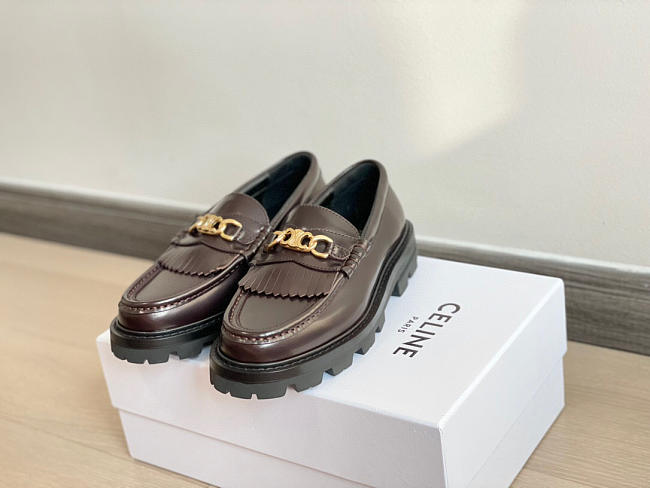 Celine Margaret Loafer With Triomphe Chain In Polished Bull Burgundy - 1