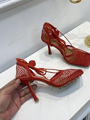 Bottega Veneta Red Stretch Fishnet Mesh Heels - 5