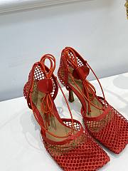 Bottega Veneta Red Stretch Fishnet Mesh Heels - 4