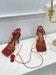 Bottega Veneta Red Stretch Fishnet Mesh Heels - 3