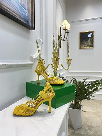 Bottega Veneta Yellow Stretch Fishnet Mesh Heels