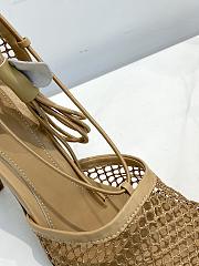 Bottega Veneta Beige Stretch Fishnet Mesh Heels - 3