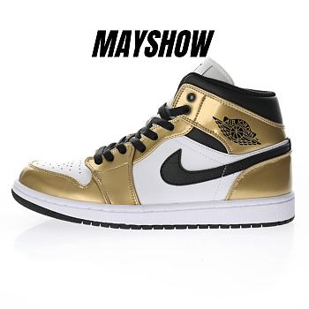 Air Jordan 1 Mid Metallic Gold Black White - DC1419-700