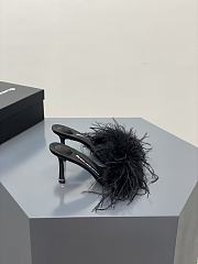 Alexander Wang lulu 85 feather slide sandal in black satin - 5