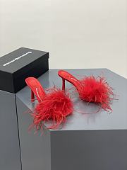 Alexander Wang lulu 85 feather slide sandal in red satin - 5