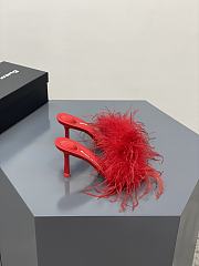 Alexander Wang lulu 85 feather slide sandal in red satin - 4