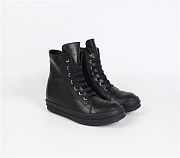 Rick Owens High Top Leather Sneakers Black In Black - 4