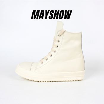 	 Rick Owens High Top Leather Sneakers White In White