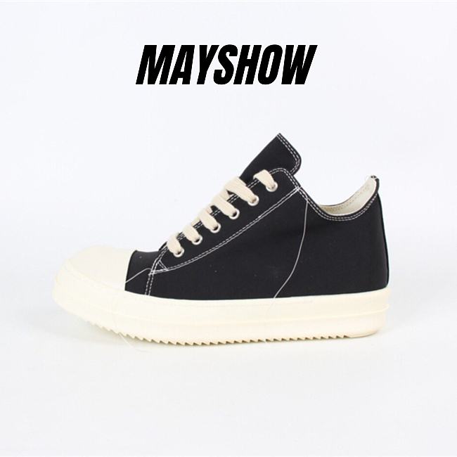 	 Rick Owens Low Top Leather Sneakers Black White - 1