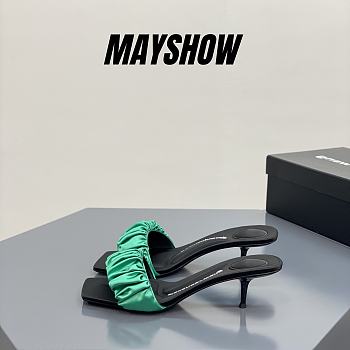 Alexander Wang jessie 55 scrunchie slide sandal in green satin