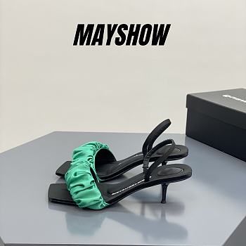 Alexander Wang julie 55 scrunchie slingback heel in green satin