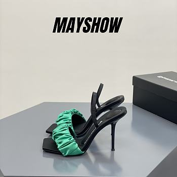 	 Alexander Wang julie 105 scrunchie slingback heel in green satin