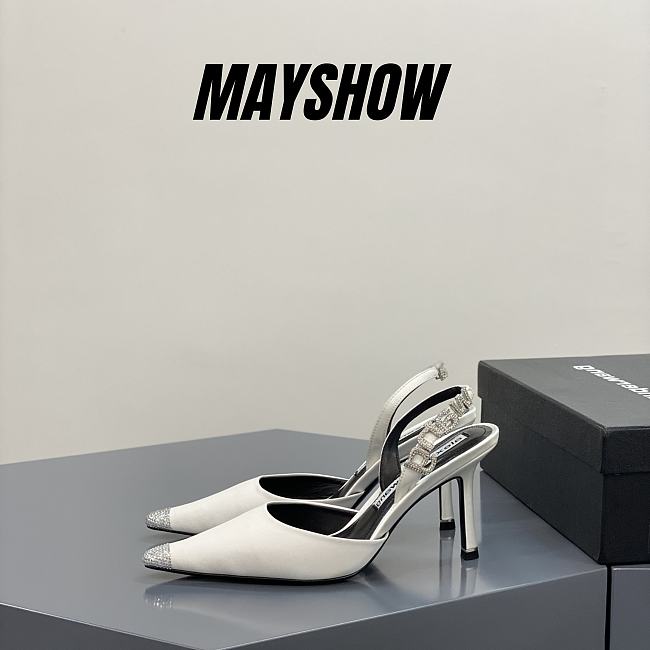 Alexander Wang grace crystal toe satin 85 slingback pumps in white - 1