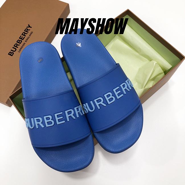 	 Burberry Embossed Logo Slides Navy - 1