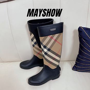 	 Burberry Rubber Rain Boot  Archive Beige House Check 