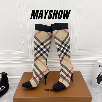 Burberry Birch Brown Knitted Check Sock Boots