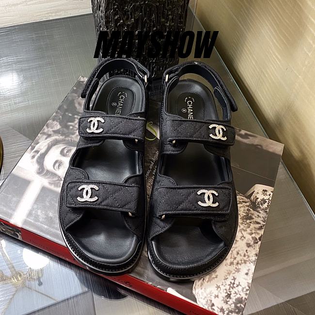 Chanel Black Quilted Canvas Dad Sandals - 1