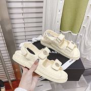 Chanel Cream Calfskin Printed Velcro Dad Sandals - 3