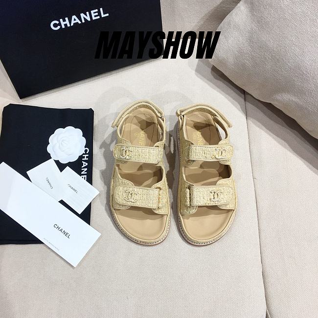 Chanel Beige Tweed Dad Sandals - 1