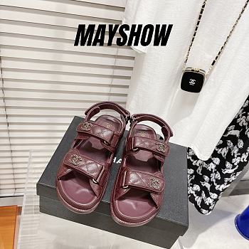 Chanel Burgundy Quilted Leather Dad Sandals