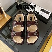 Chanel Burgundy Shearling Dad Sandals - 1