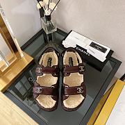 Chanel Burgundy Shearling Dad Sandals - 4