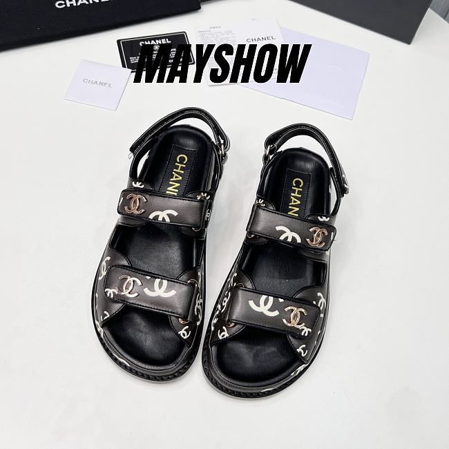 Chanel Black Logo Printed Dad Sandals - 1