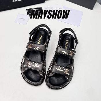 Chanel Black Logo Printed Dad Sandals