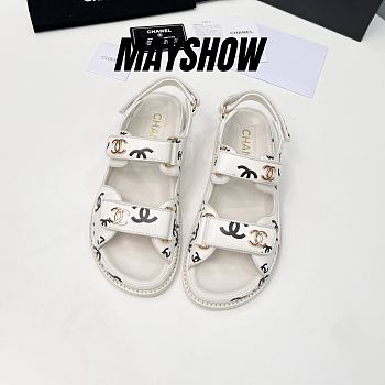 Chanel White Logo Printed Dad Sandals