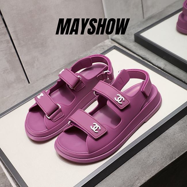 Chanel Purple Rubber Dad Sandals - 1