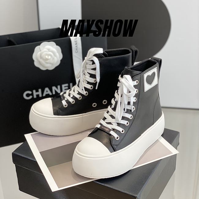 Chanel Heart Black Leather Sneakers  - 1