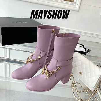 Chanel Pink Calfskin with Chain Ankle Boots