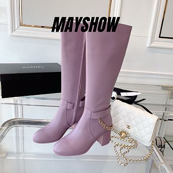 Chanel Pink Calfskin with Chain High Boots