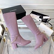 Chanel Pink Calfskin with Chain High Boots - 5