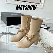 Chanel Beige Calfskin with Chain Ankle Boots - 1