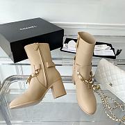 Chanel Beige Calfskin with Chain Ankle Boots - 4