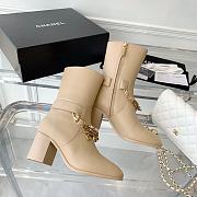 Chanel Beige Calfskin with Chain Ankle Boots - 5