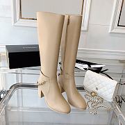 Chanel Beige Calfskin with Chain High Boots - 3