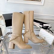 Chanel Beige Calfskin with Chain High Boots - 4