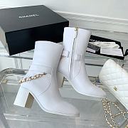 Chanel White Calfskin with Chain Ankle Boots - 3