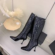 Chanel Black Crocodile Block High Boots - 4