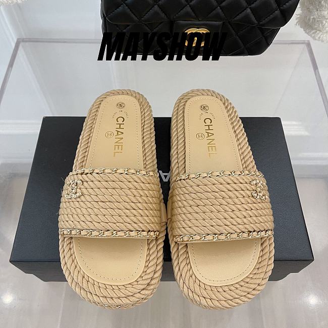 Chanel Beige Braided Knit CC Mules - 1