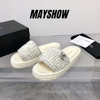 Chanel White Braided Knit CC Mules