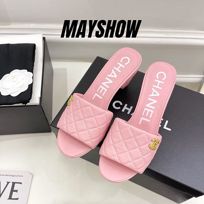 Chanel Pink Lambskin Mules - 1