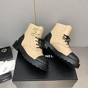 Chane Beige Lambskin Quilted Lace Up Combat Boots - 5