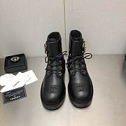 Chane Black Lambskin Quilted Lace Up Combat Boots - 5