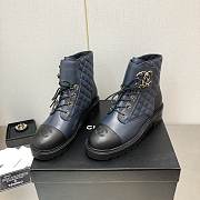 Chanel Navy Lambskin Quilted Lace Up Combat Boots - 2