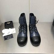 Chanel Navy Lambskin Quilted Lace Up Combat Boots - 3