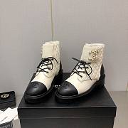 Chane White Lambskin Quilted Lace Up Combat Boots - 3