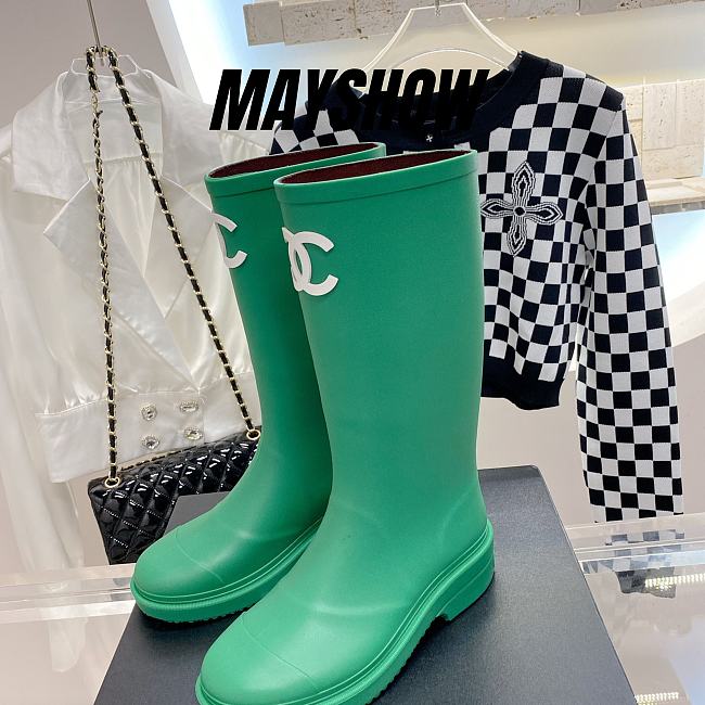 Chanel Green Caoutchouc High Boots - 1